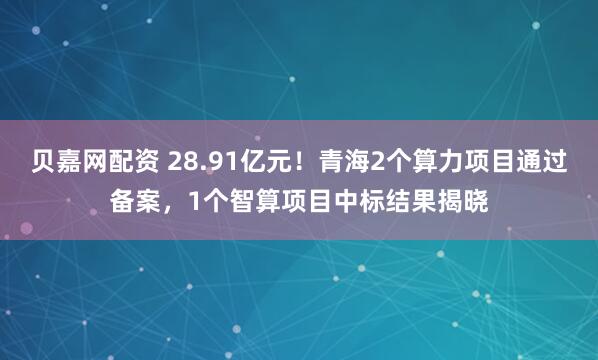 贝嘉网配资 28.91亿元！青海2个算力项目通过备案，1个智算项目中标结果揭晓