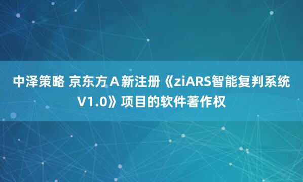 中泽策略 京东方Ａ新注册《ziARS智能复判系统V1.0》项目的软件著作权